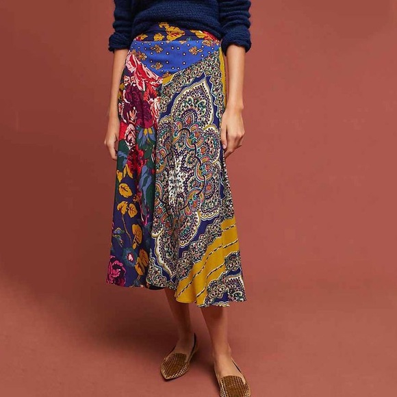 Moulinette Soeurs Anthropologie Vibrant Gwen Scarf Print Midi Skirt - Picture 2 of 14